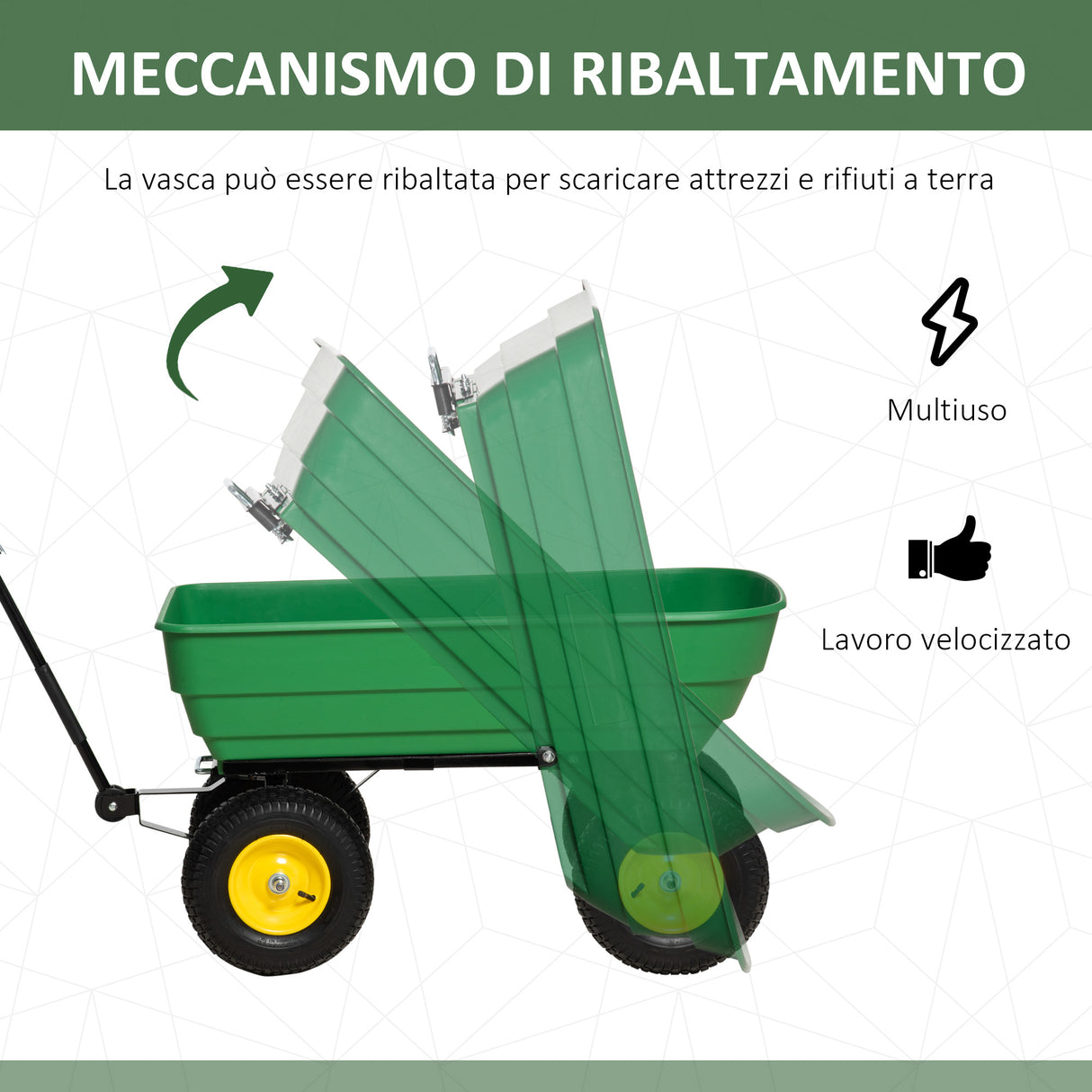 easycomfort easycomfort carrello da giardino 125l in acciaio e pp con vasca ribaltabile e maniglia 118x58x102 cm verde