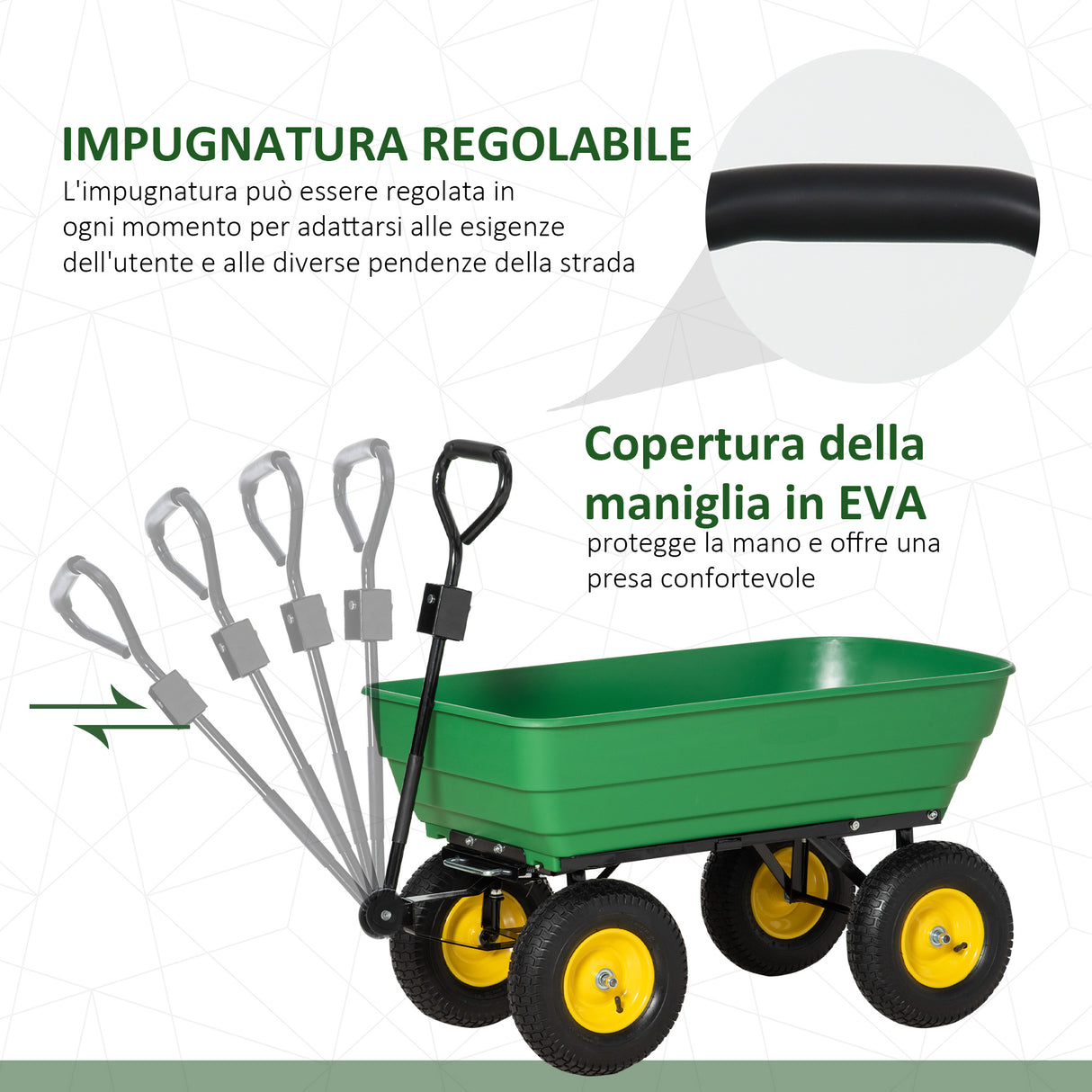easycomfort easycomfort carrello da giardino 125l in acciaio e pp con vasca ribaltabile e maniglia 118x58x102 cm verde