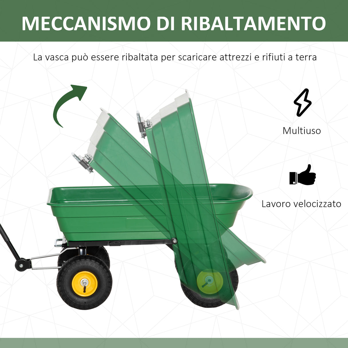 easycomfort easycomfort carrello da giardino 75l in acciaio e pp con vasca ribaltabile e maniglia 109x52x94 cm verde