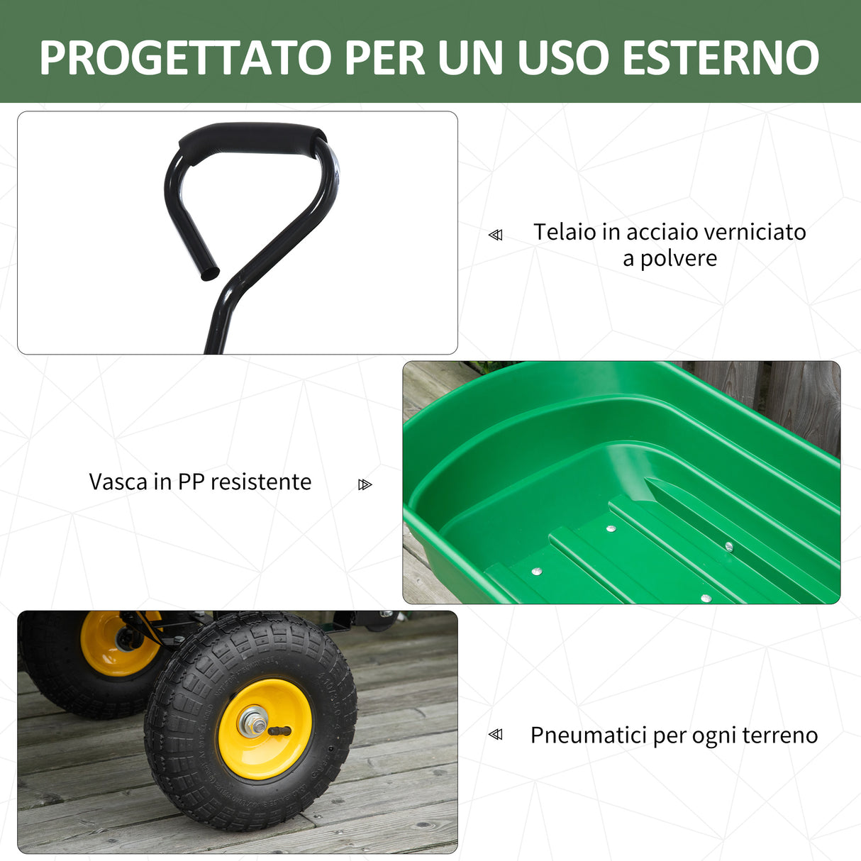 easycomfort easycomfort carrello da giardino 75l in acciaio e pp con vasca ribaltabile e maniglia 109x52x94 cm verde