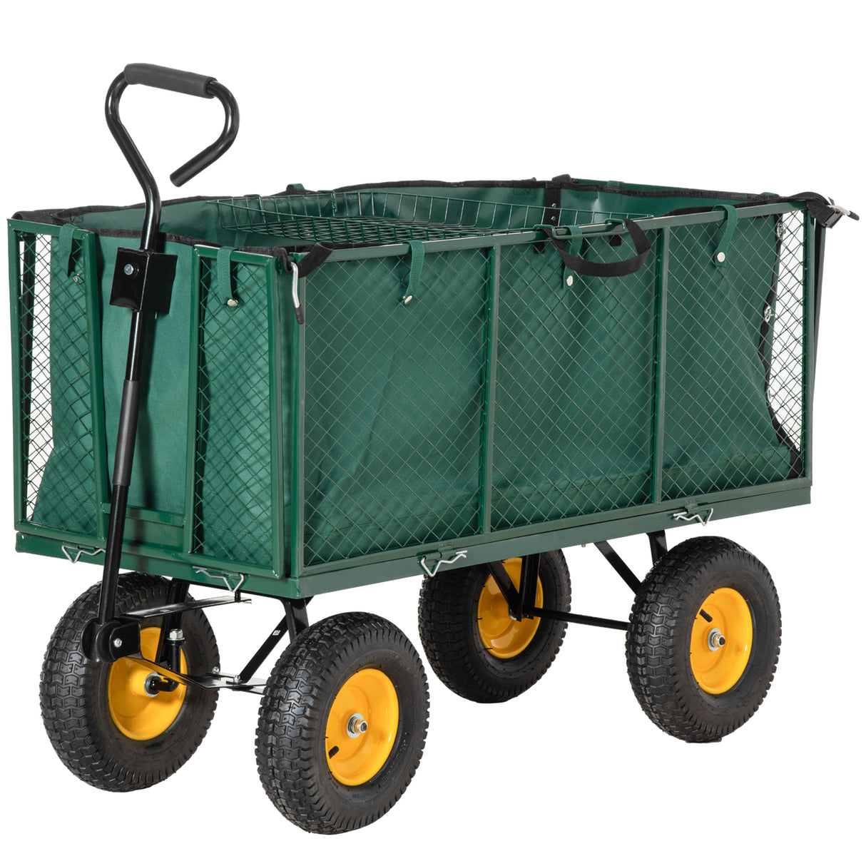 easycomfort easycomfort carrello da giardino in acciaio con pareti laterali ribaltabili e 4 ruote capienza 342l verde