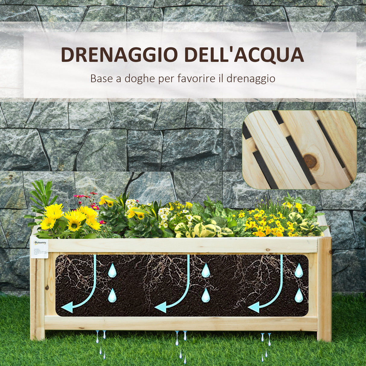 easycomfort easycomfort fioriera in legno pieghevole da esterno con base drenante 70x30x25cm
