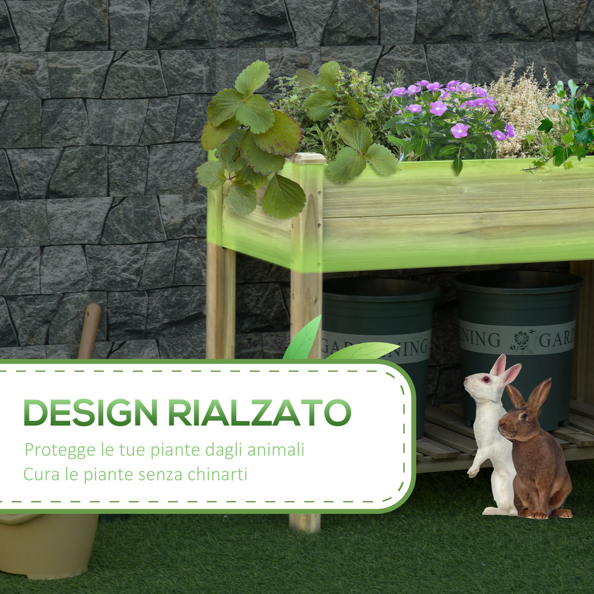 easycomfort easycomfort fioriera rialzata in legno con gambe e ripiano inferiore per giardino e balcone 91x51x76cm