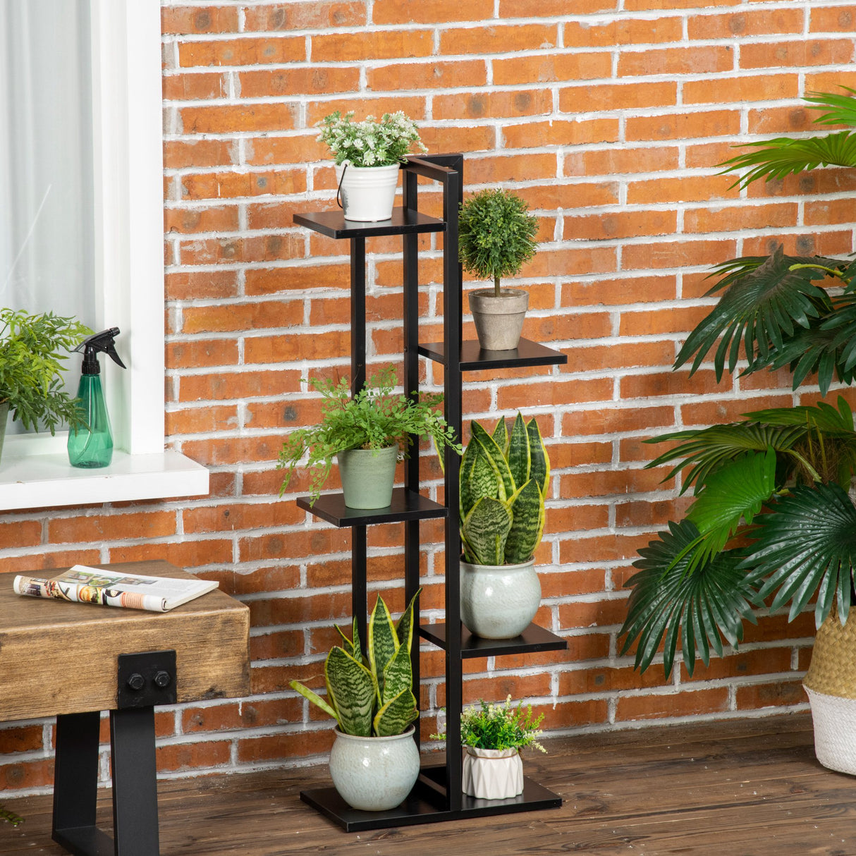 easycomfort easycomfort scaletta portavasi a 5 livelli per interni ed esterni in mdf e acciaio 40x22x113 cm nero