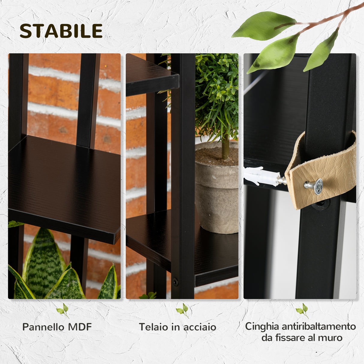 easycomfort easycomfort scaletta portavasi a 5 livelli per interni ed esterni in mdf e acciaio 40x22x113 cm nero