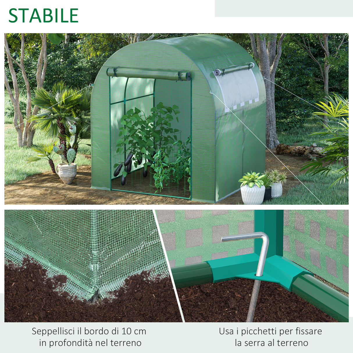 easycomfort easycomfort serra da giardino a tunnel con porte e finestre avvolgibili in pe verde 180x180x200cm