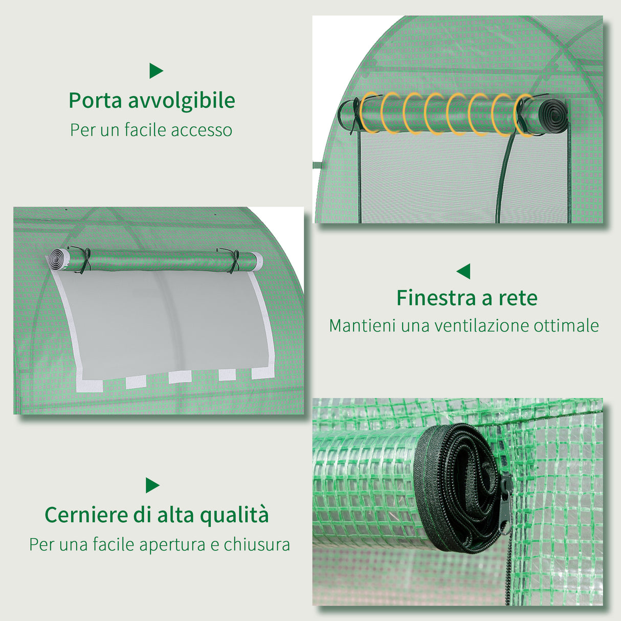 easycomfort easycomfort serra da giardino a tunnel con porte e finestre avvolgibili in pe verde 180x180x200cm
