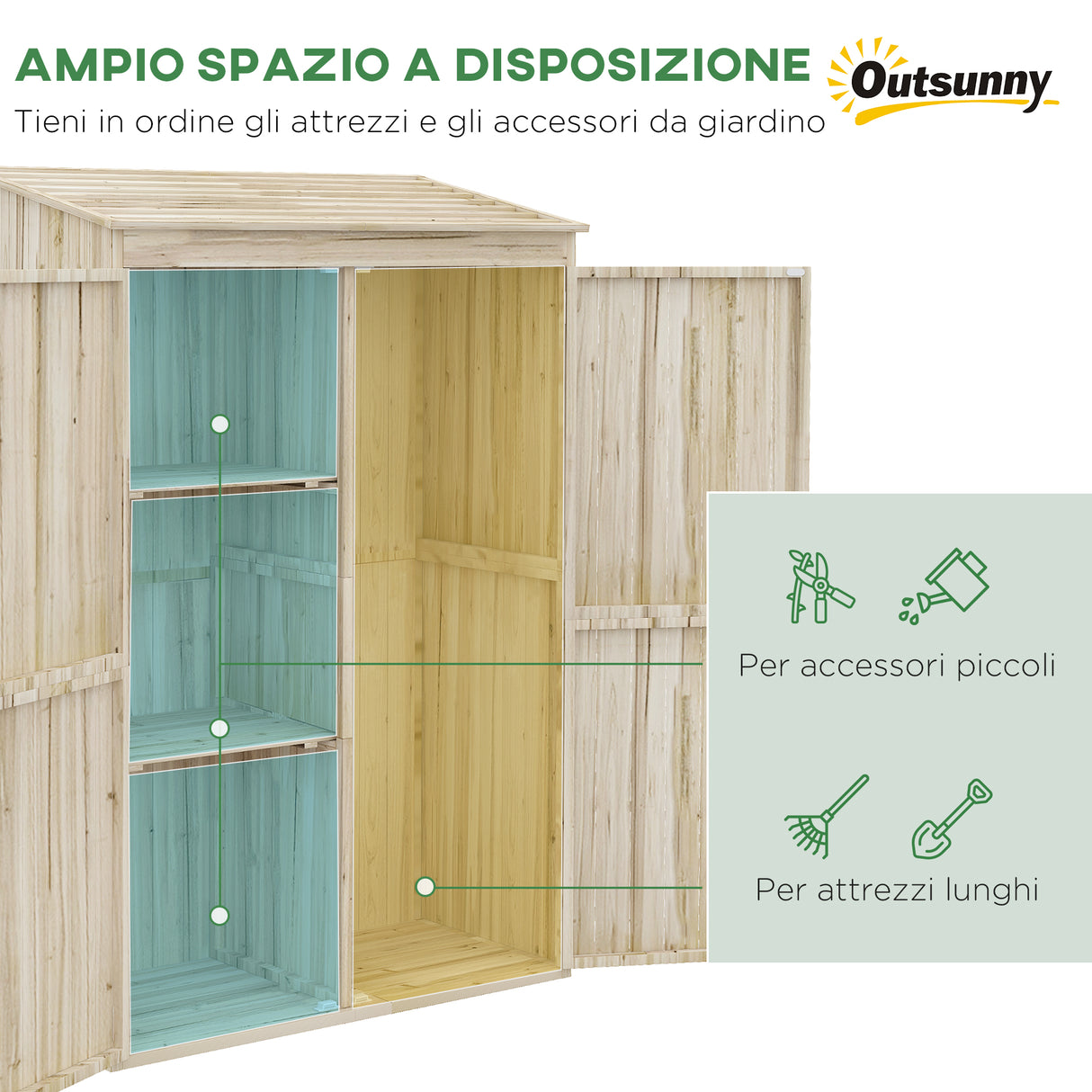 easycomfort easycomfort casetta da giardino in legno di abete con 2 porte e ripiani 120x57x183cm naturale