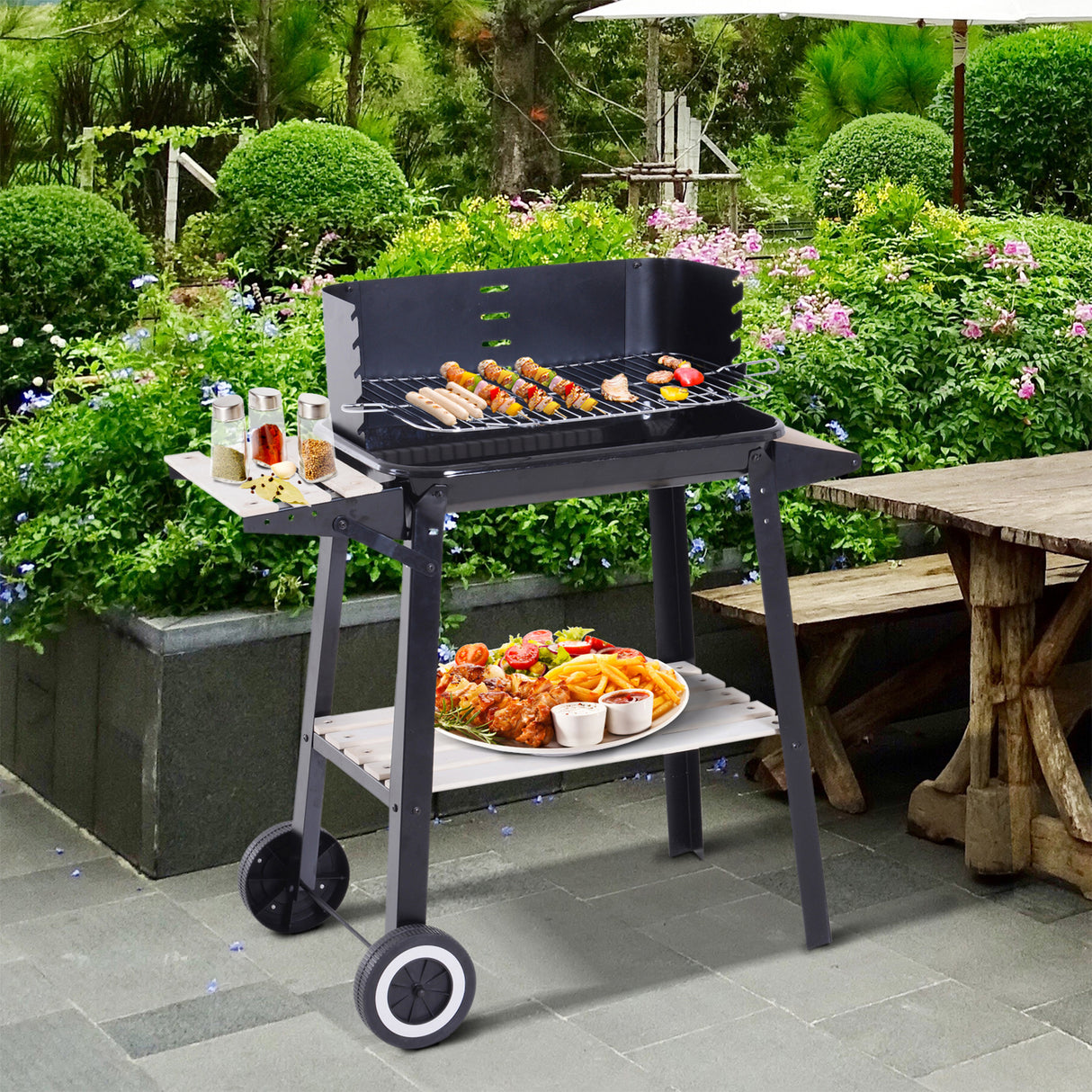 easycomfort easycomfort griglia a carbone barbecue picnic altezza regolabile nero 87x 45 x 83 cm ean 8054111842785