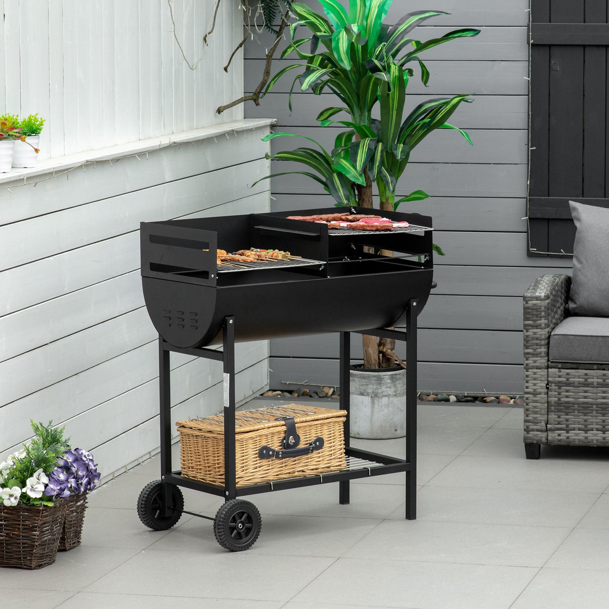 easycomfort easycomfort barbecue in acciaio con 2 griglie indipendenti nero 90cm x 45cm x 96cm ean 8054111849562