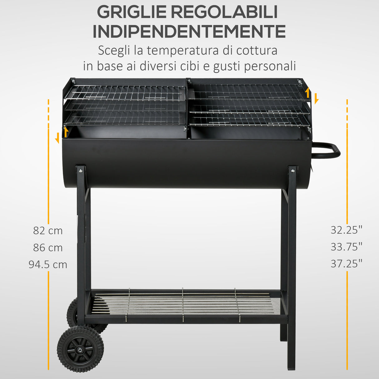 easycomfort easycomfort barbecue in acciaio con 2 griglie indipendenti nero 90cm x 45cm x 96cm ean 8054111849562