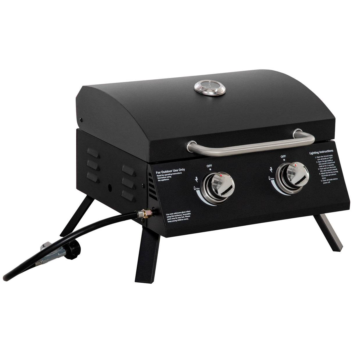 easycomfort easycomfort barbecue a gas pieghevole con coperchio termometro e 2 bruciatori in acciaio 55x46.5x41cm nero