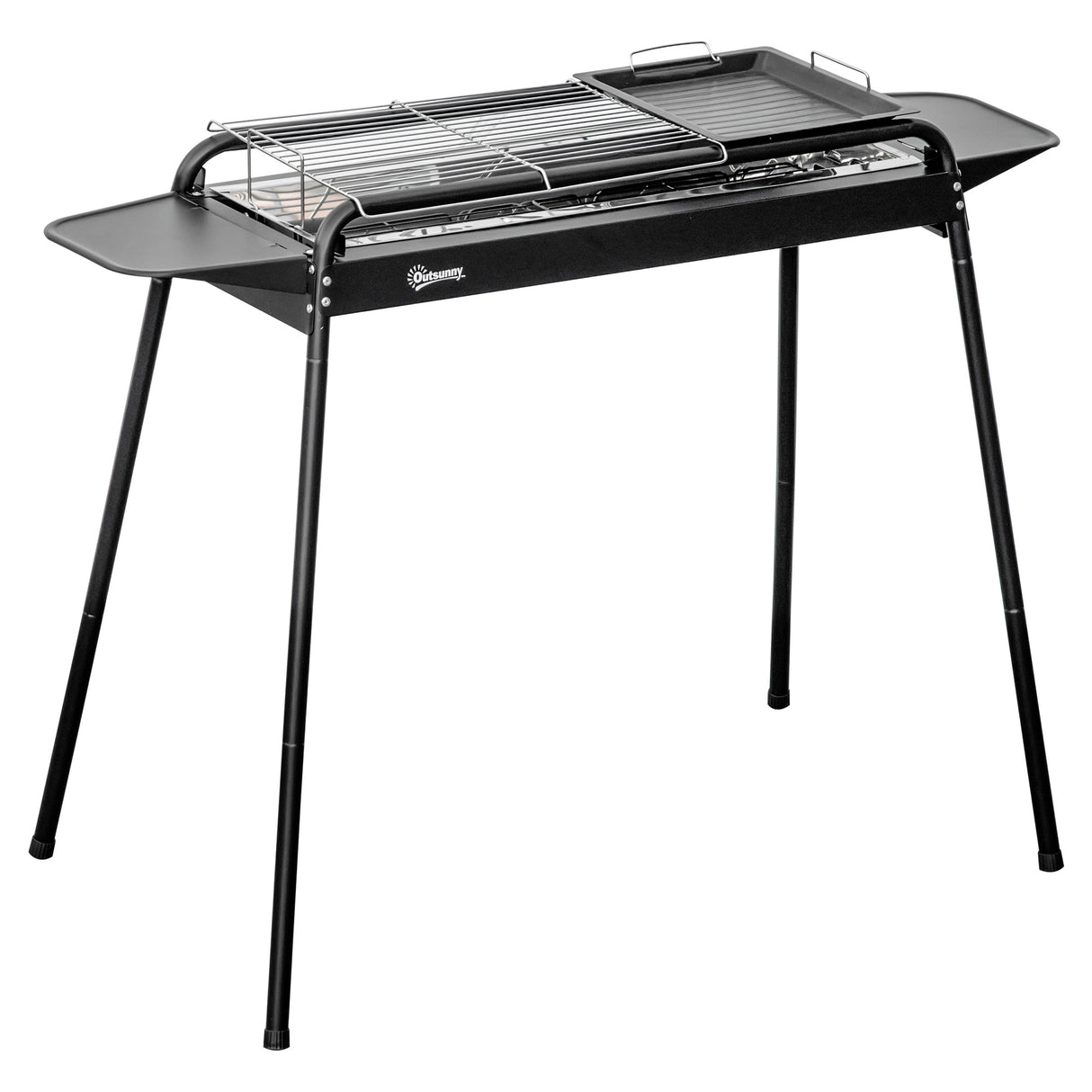 easycomfort easycomfort barbecue a carbonella con griglia e piastra in acciaio con ripiani laterali 113x59x83 5cm nero