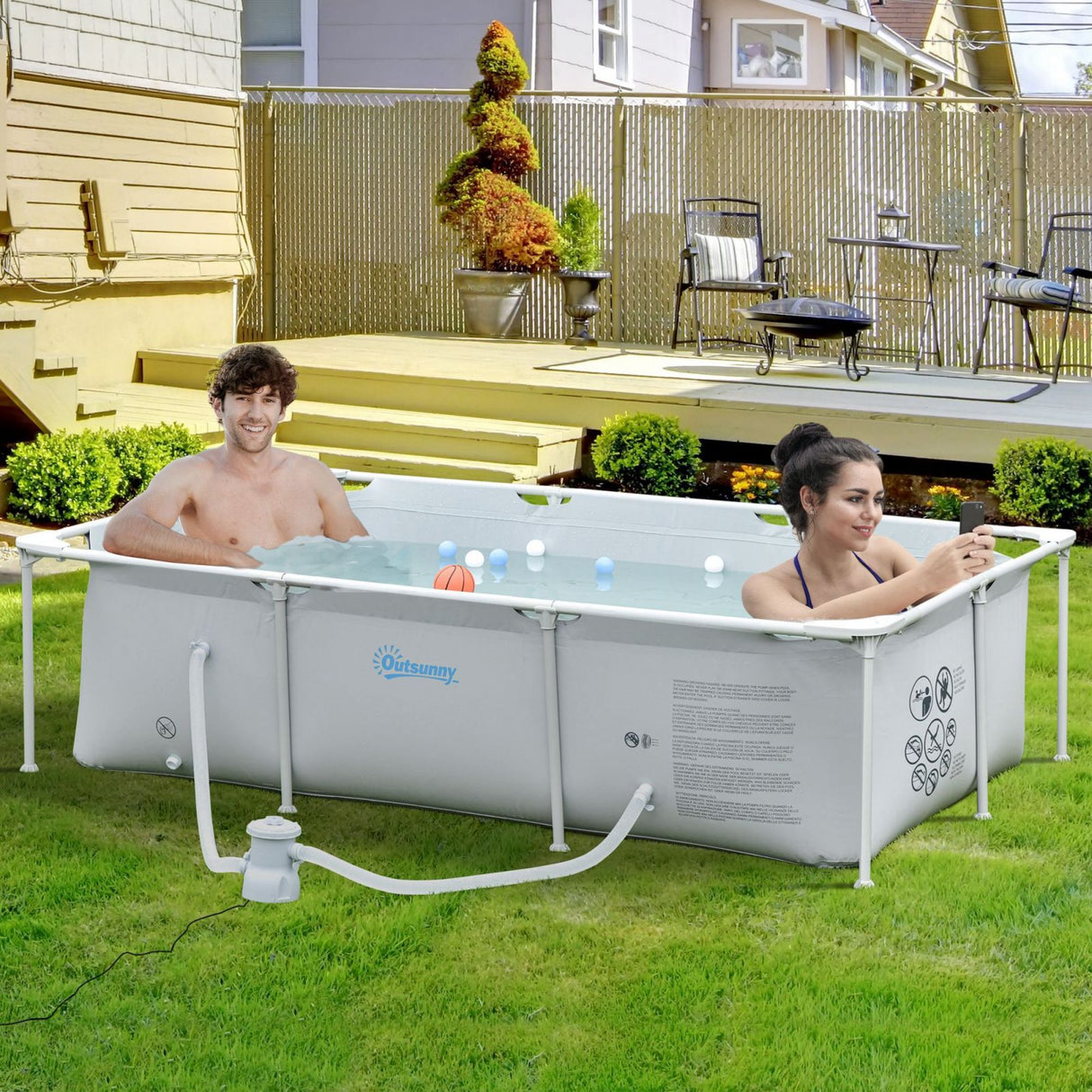 easycomfort easycomfort piscina fuoriterra autoportante piscina rigida rettangolare con filtro e valvola in acciaio e pvc grigio 252x152x65cm