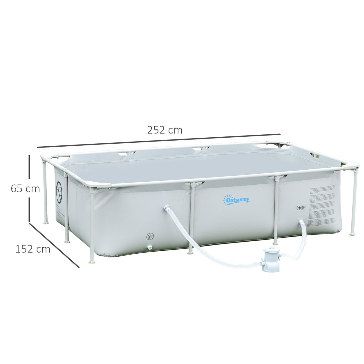 easycomfort easycomfort piscina fuoriterra autoportante piscina rigida rettangolare con filtro e valvola in acciaio e pvc grigio 252x152x65cm