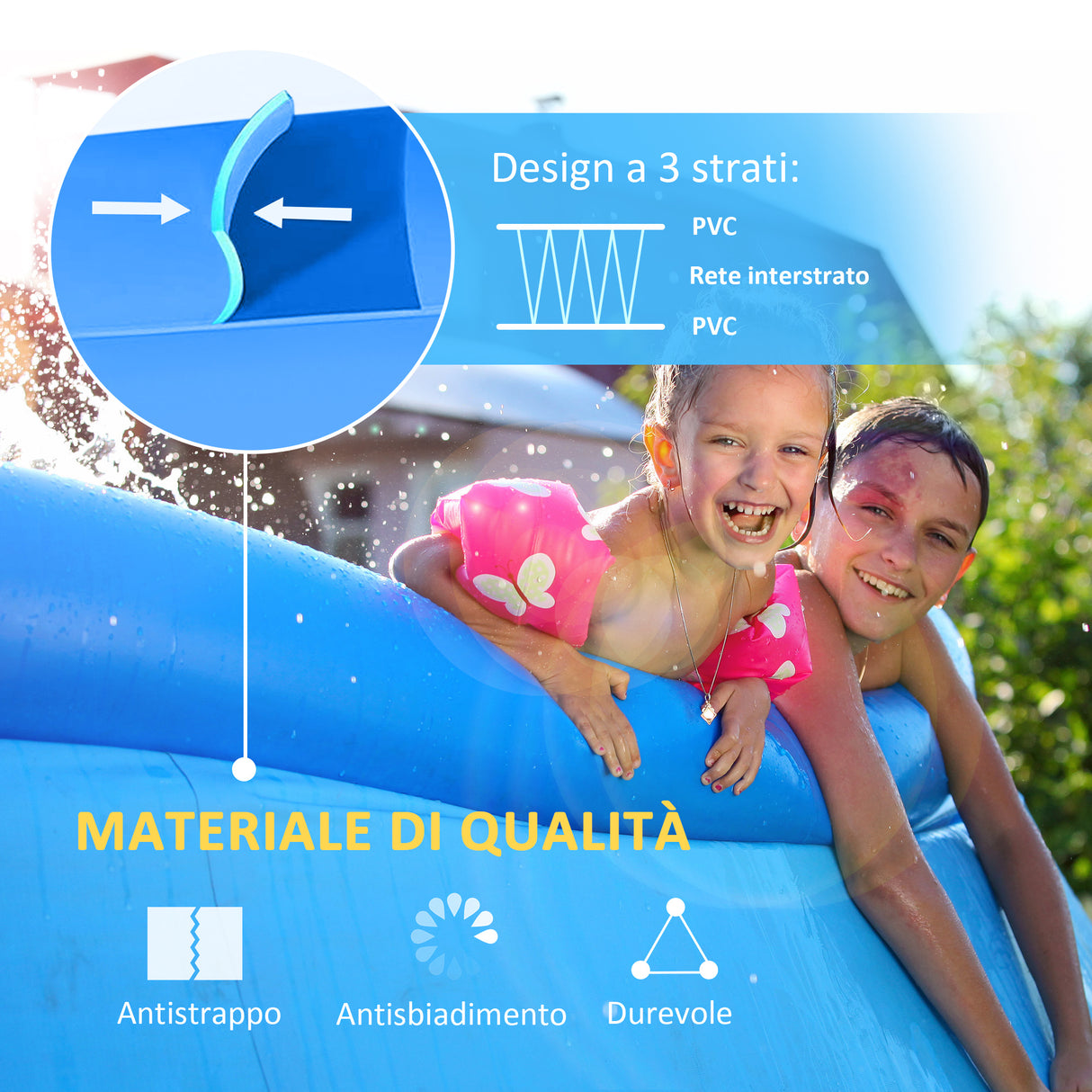 easycomfort easycomfort piscina gonfiabile da giardino per 3 4 persone in pvc a 3 strati con valvola di scarico e pompa manuale inclusa 274x76cm blu
