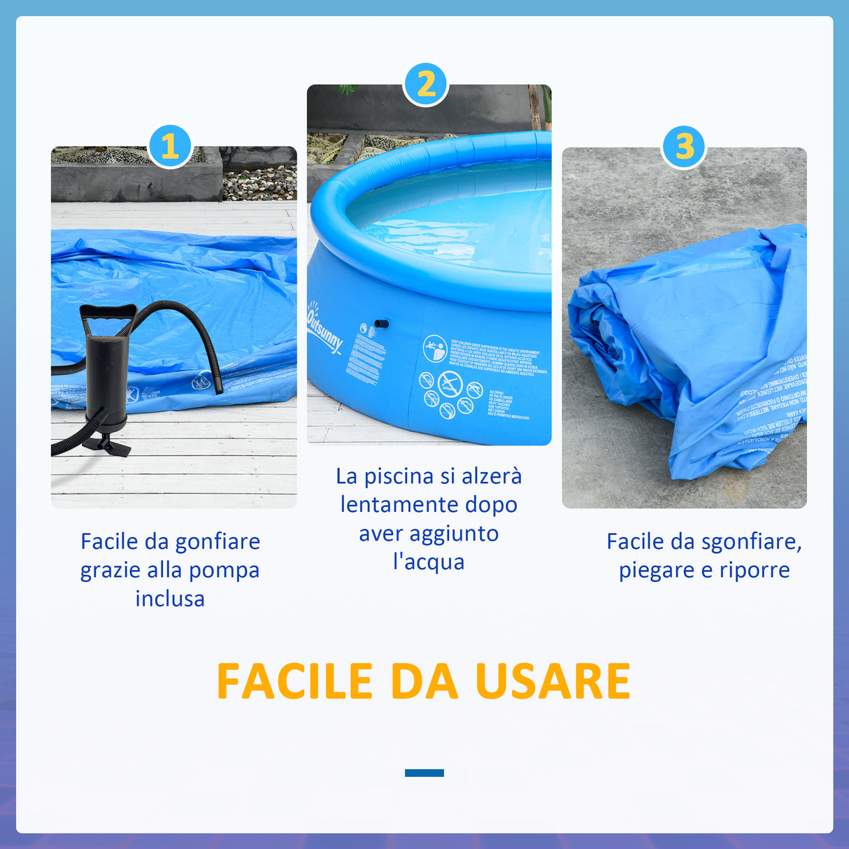 easycomfort easycomfort piscina gonfiabile da giardino per 3 4 persone in pvc a 3 strati con valvola di scarico e pompa manuale inclusa 274x76cm blu