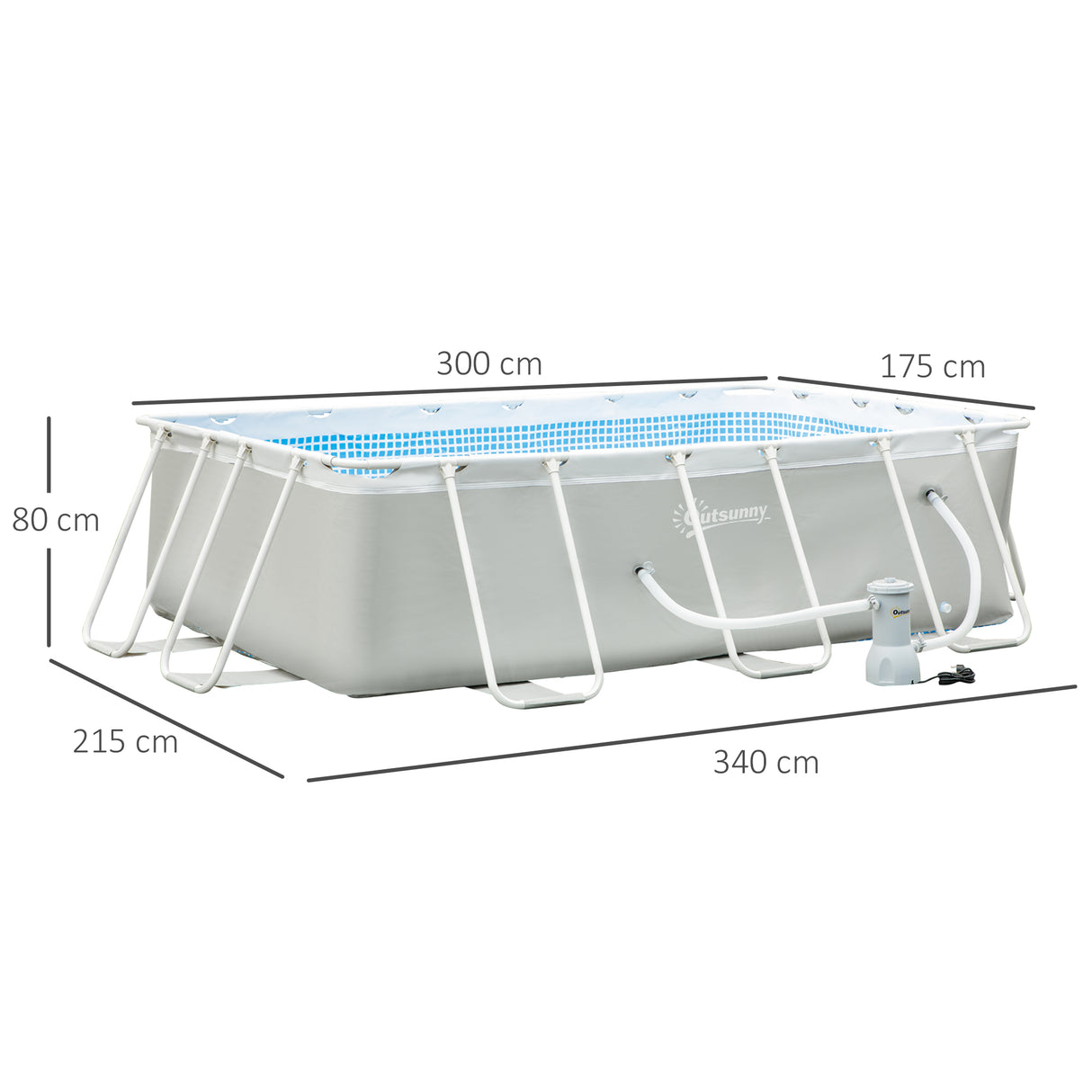easycomfort easycomfort piscina fuori terra da giardino rettangolare con pompa di filtraggio e telaio in acciaio 340x215x80cm grigia