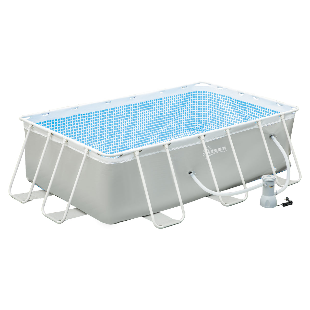 easycomfort easycomfort piscina fuori terra da giardino rettangolare con pompa di filtraggio e telaio in acciaio 340x215x80cm grigia