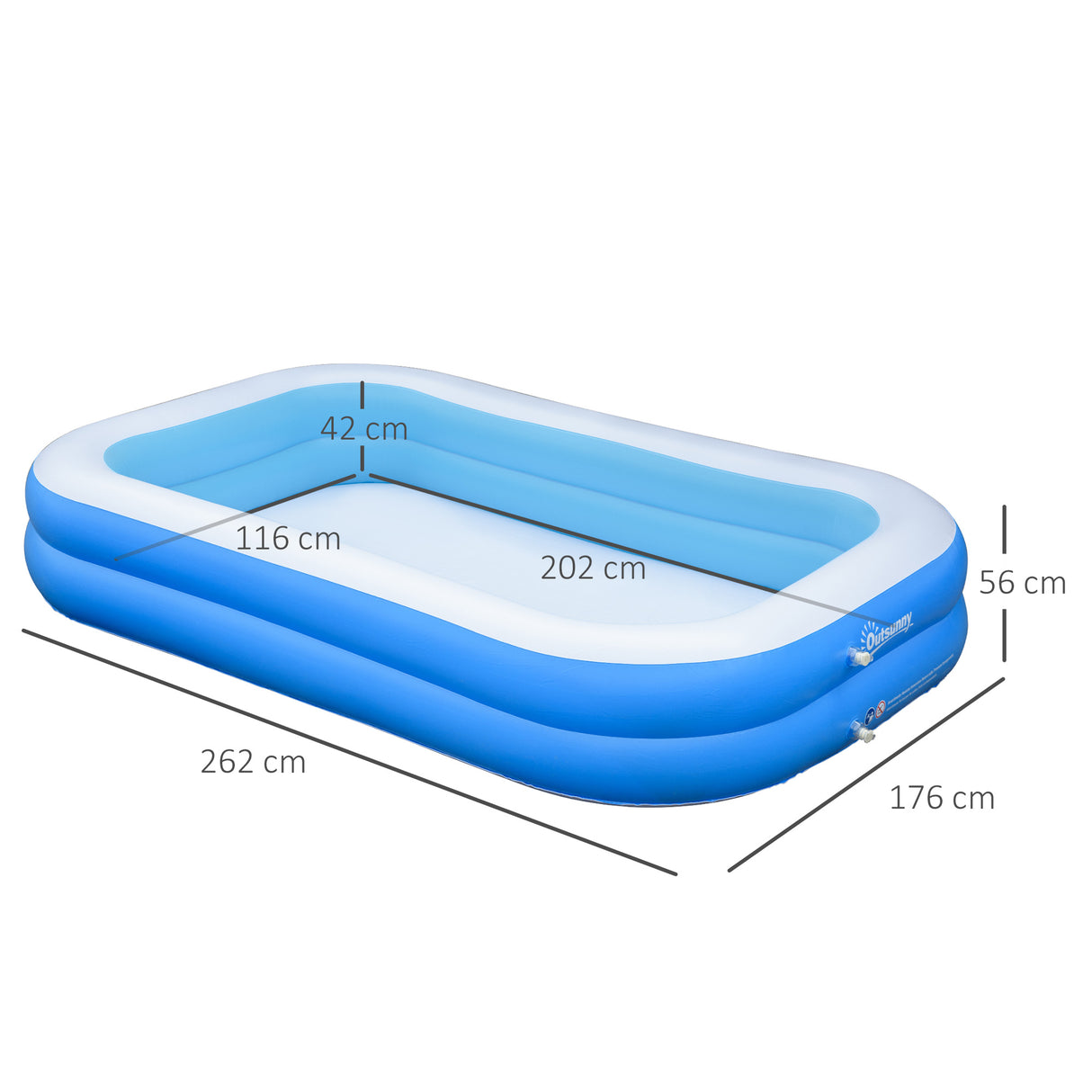 easycomfort easycomfort piscina gonfiabile rettangolare da esterni per 1 2 adulti in pvc resistente 2 camere daria e valvola di scarico 262x176x56cm blu