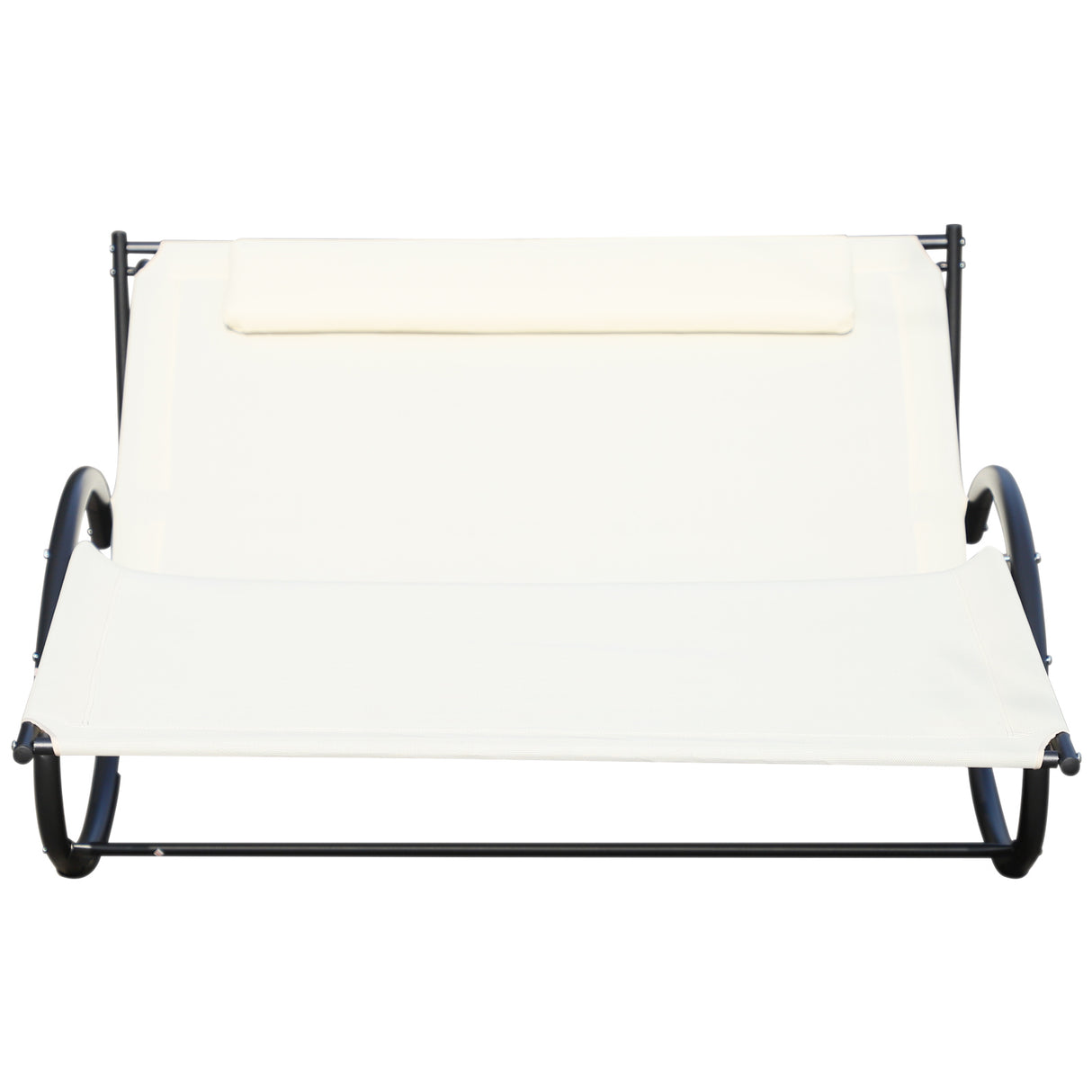 easycomfort easycomfort lettino prendisole 2 posti sdraio da giardino a dondolo in metallo e textilene bianco crema