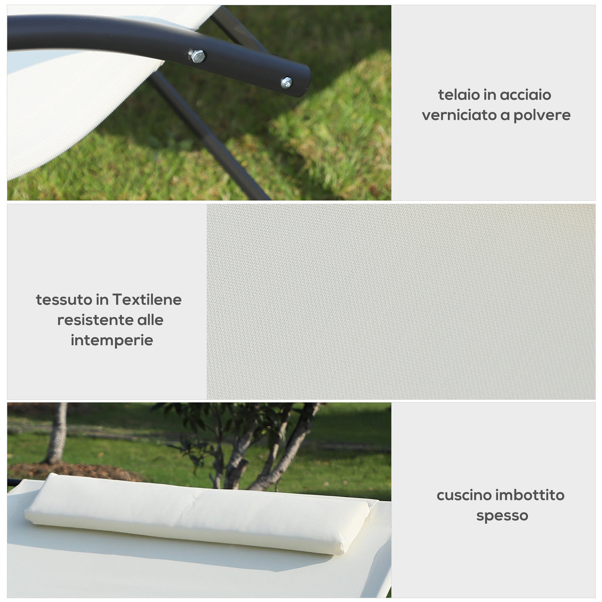 easycomfort easycomfort lettino prendisole 2 posti sdraio da giardino a dondolo in metallo e textilene bianco crema
