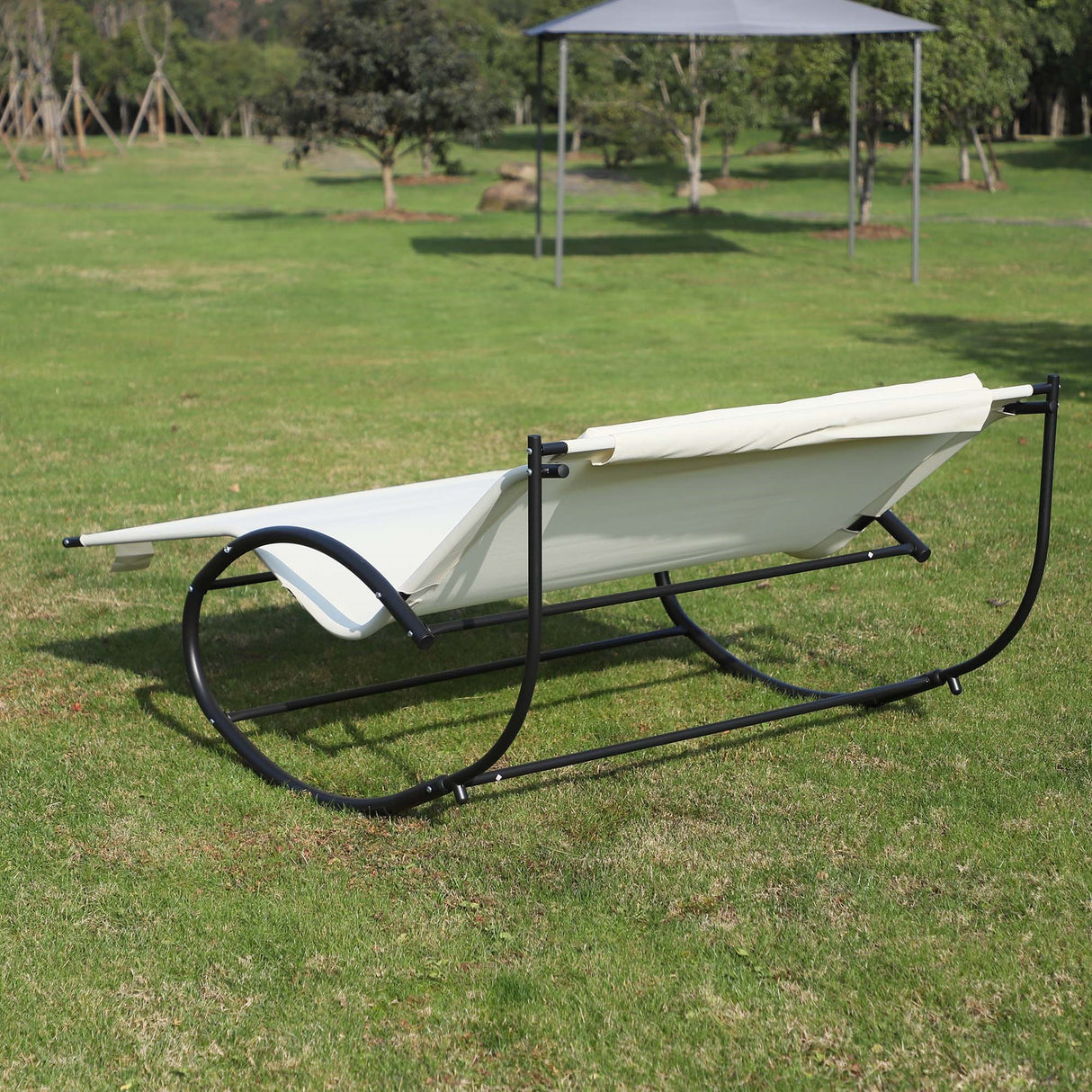 easycomfort easycomfort lettino prendisole 2 posti sdraio da giardino a dondolo in metallo e textilene bianco crema