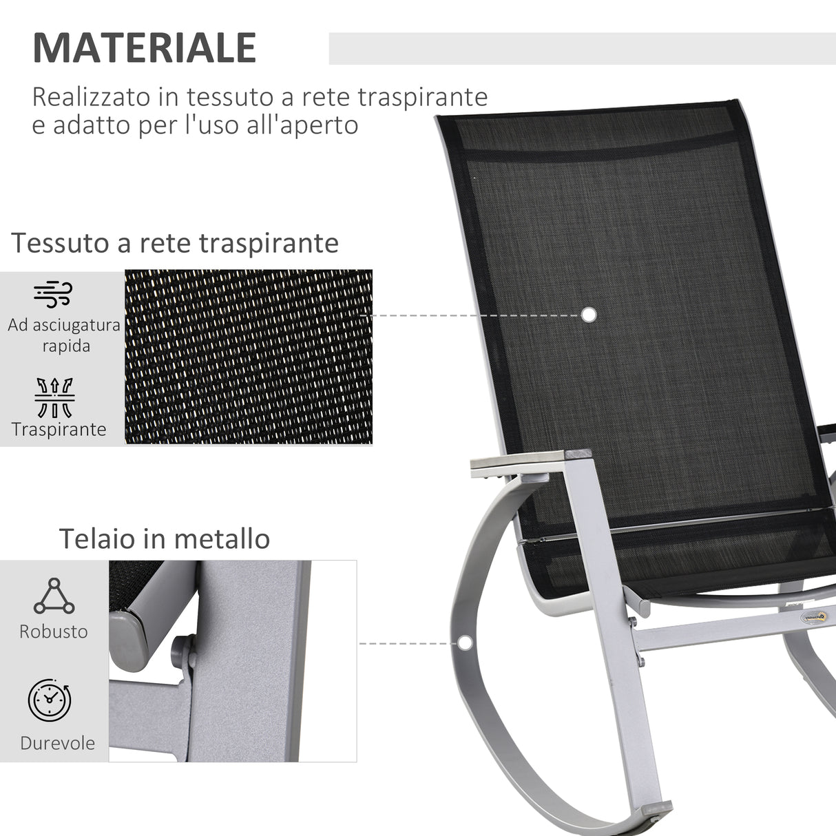 easycomfort easycomfort sedia a dondolo da giardino impermeabile e antiruggine nera