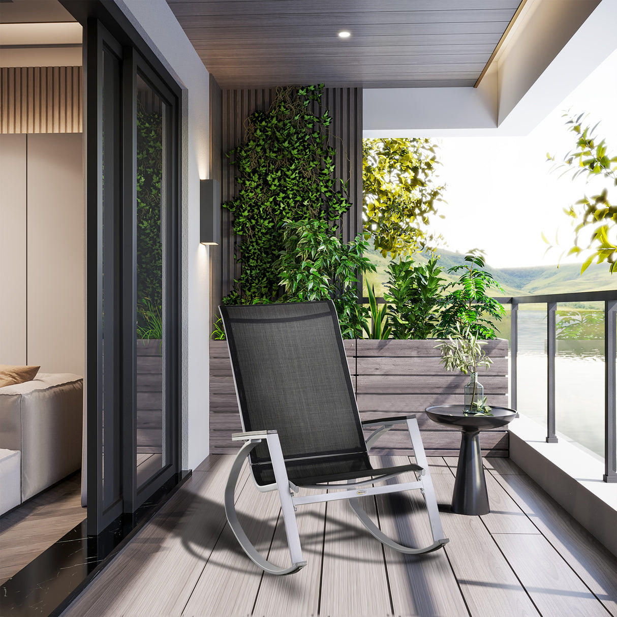 easycomfort easycomfort sedia a dondolo da giardino impermeabile e antiruggine nera