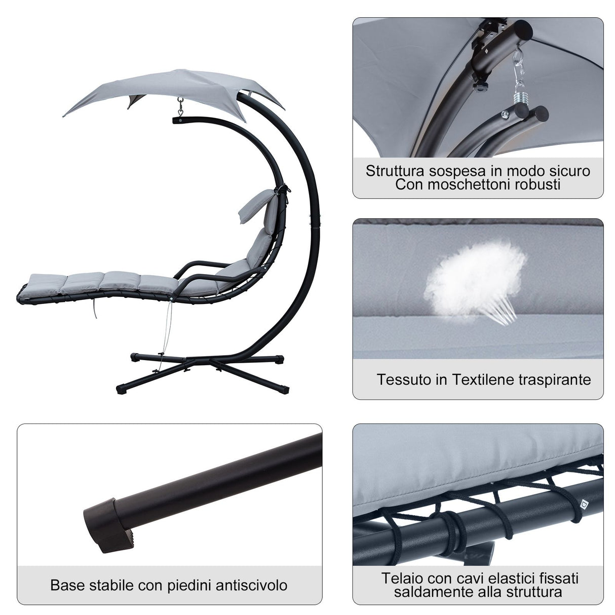 easycomfort easycomfort sdraio da giardino a dondolo relax chaise longue di lusso con tettuccio grigio ean 8055776910420