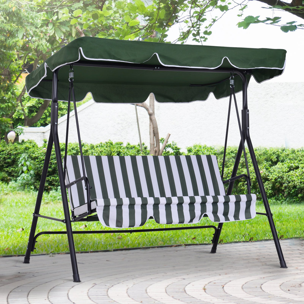 easycomfort easycomfort dondolo da giardino 3 posti con tetto e struttura in acciaio a righe verde e bianco ean 8054144130996