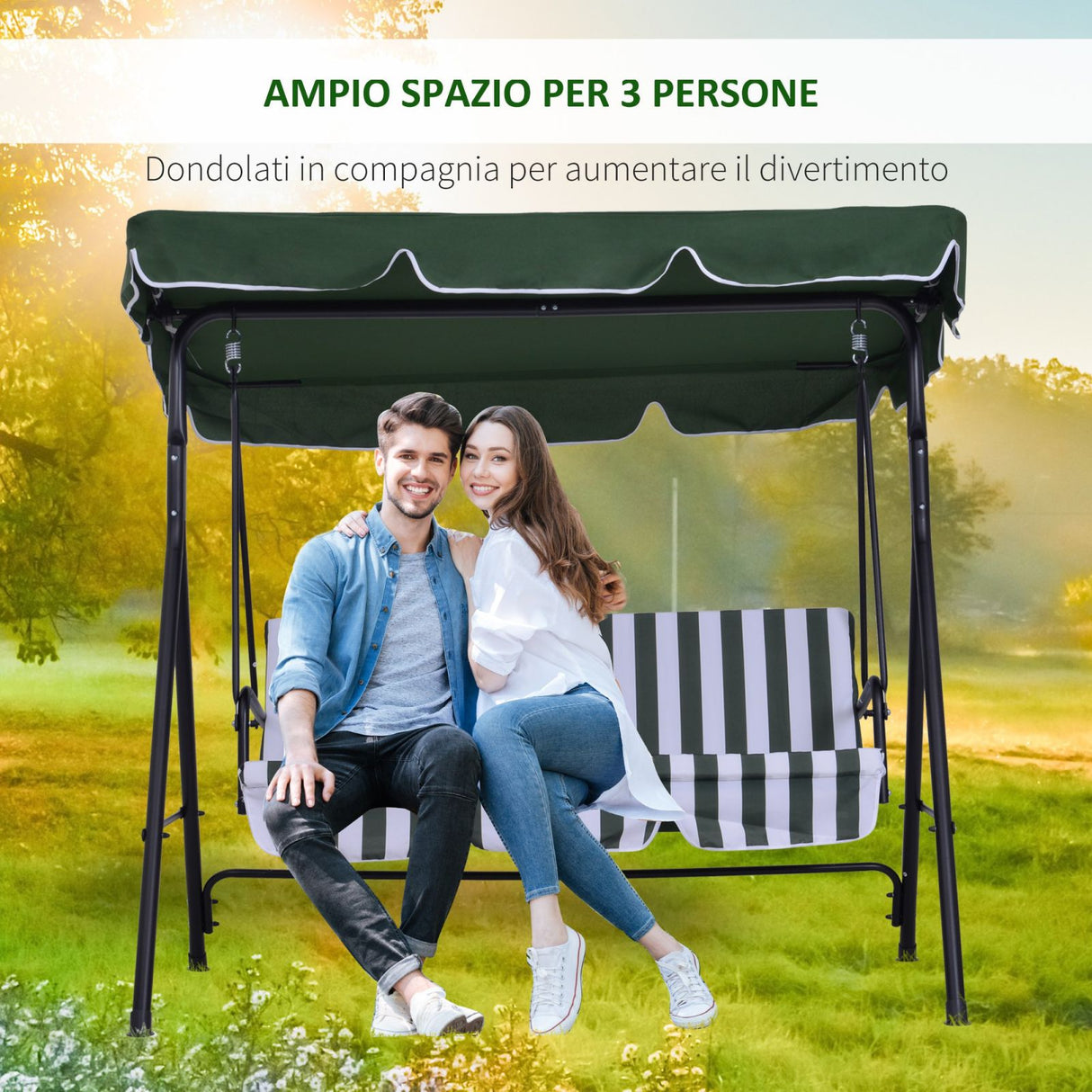 easycomfort easycomfort dondolo da giardino 3 posti con tetto e struttura in acciaio a righe verde e bianco ean 8054144130996