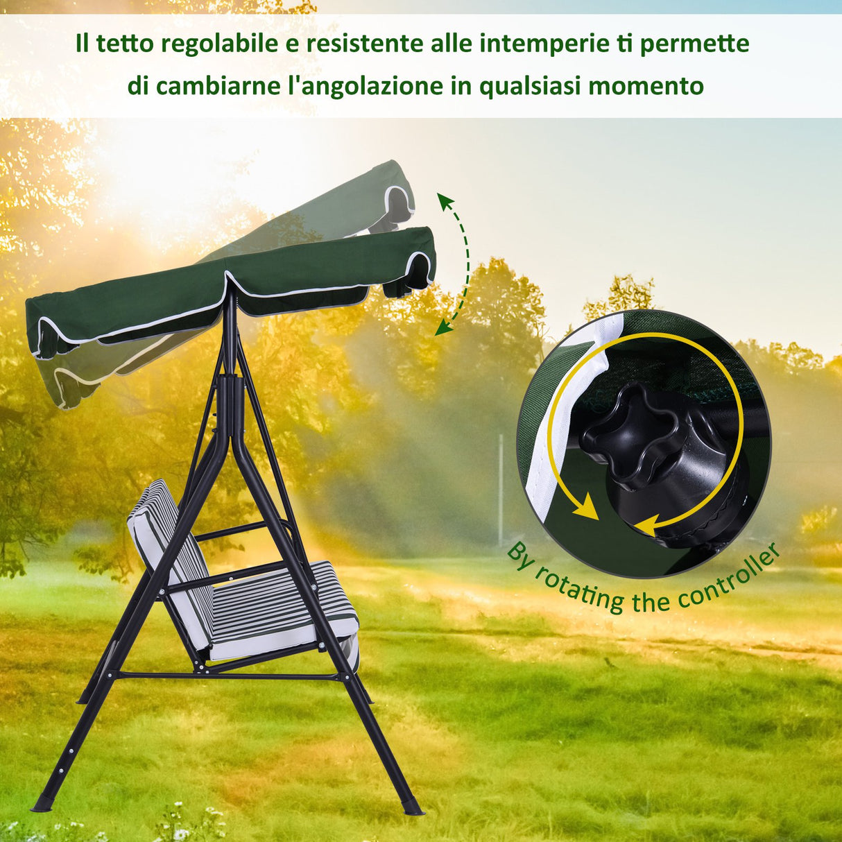 easycomfort easycomfort dondolo da giardino 3 posti con tetto e struttura in acciaio a righe verde e bianco ean 8054144130996