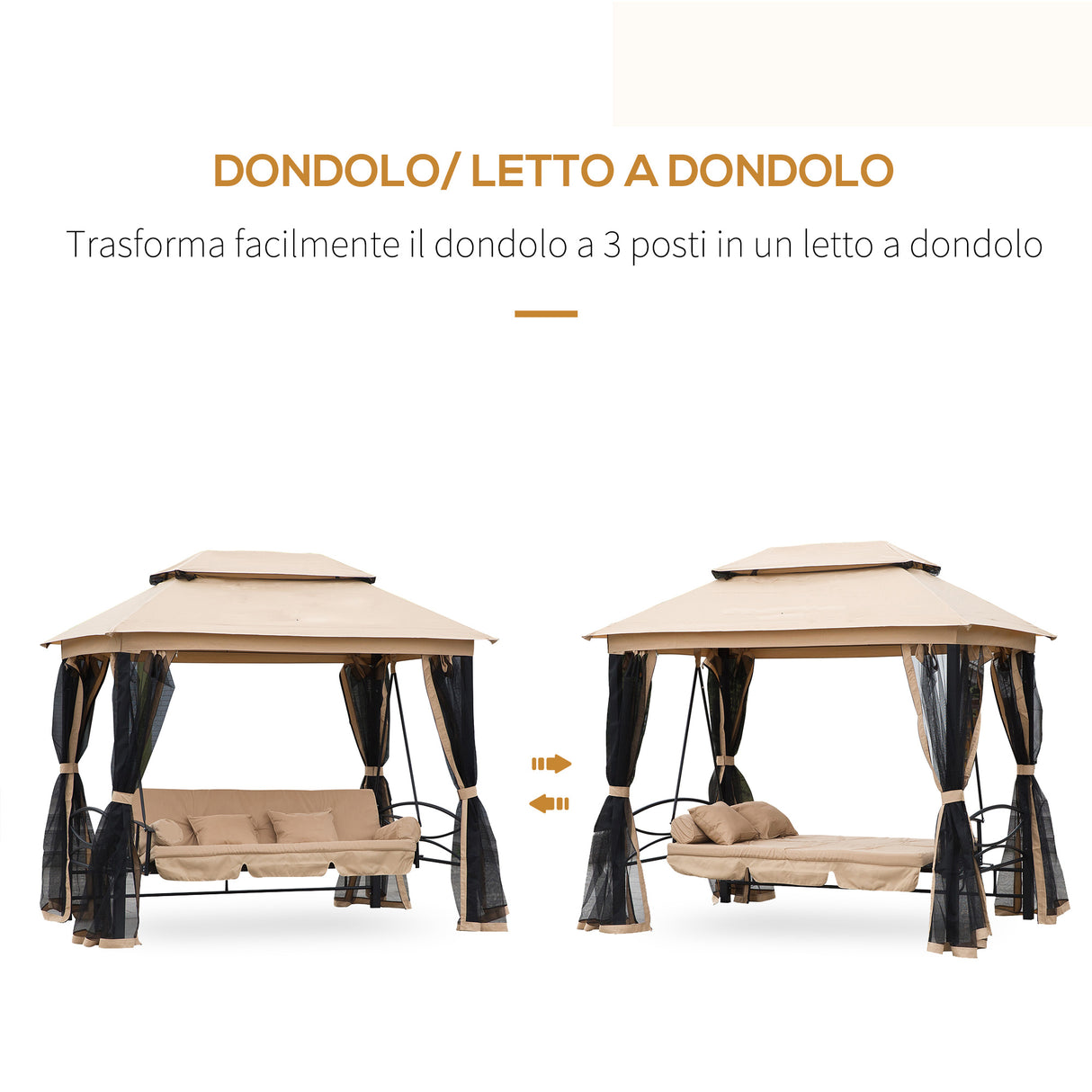 easycomfort easycomfort dondolo 3 posti e lettino singolo copertura a gazebo con zanzariera e cuscini beige 256x172x248cm