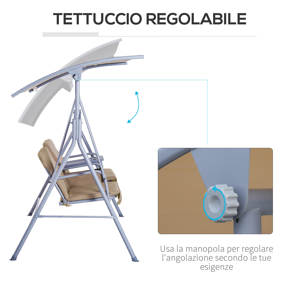 easycomfort easycomfort dondolo da giardino 2 posti separati con tavolino e tetto regolabile in metallo 175x112x165cm beige