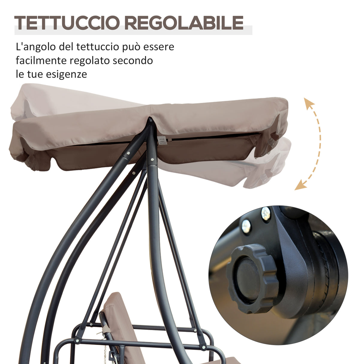 easycomfort easycomfort dondolo da esterni 2 in1 per 3 persone convertibile in letto con tettuccio 200x125x170cm beige