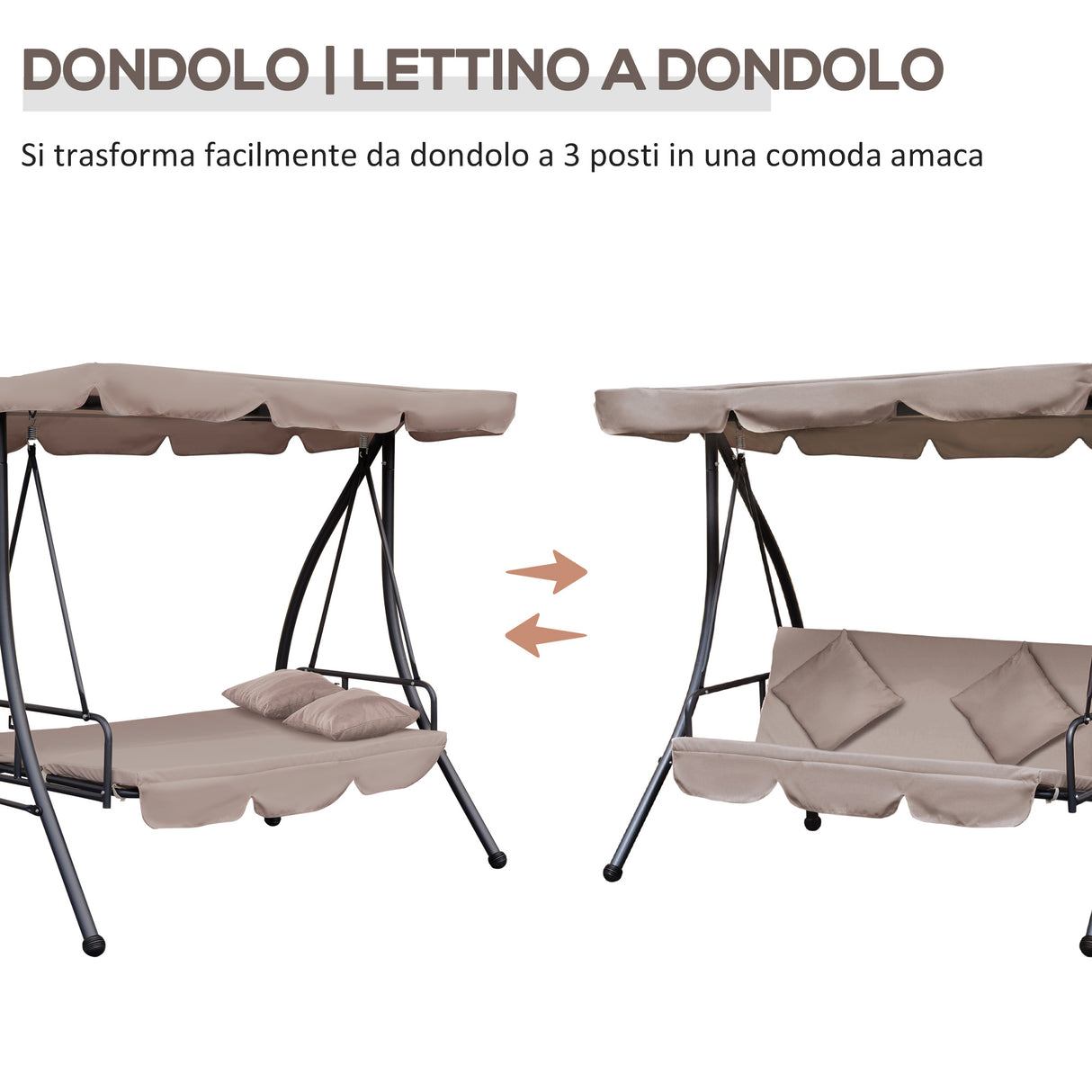 easycomfort easycomfort dondolo da esterni 2 in1 per 3 persone convertibile in letto con tettuccio 200x125x170cm beige