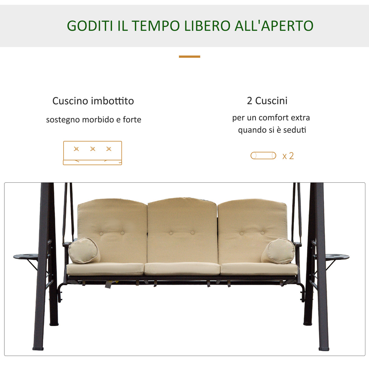 easycomfort easycomfort dondolo da giardino 3 posti con tetto inclinabile e cuscini imbottiti