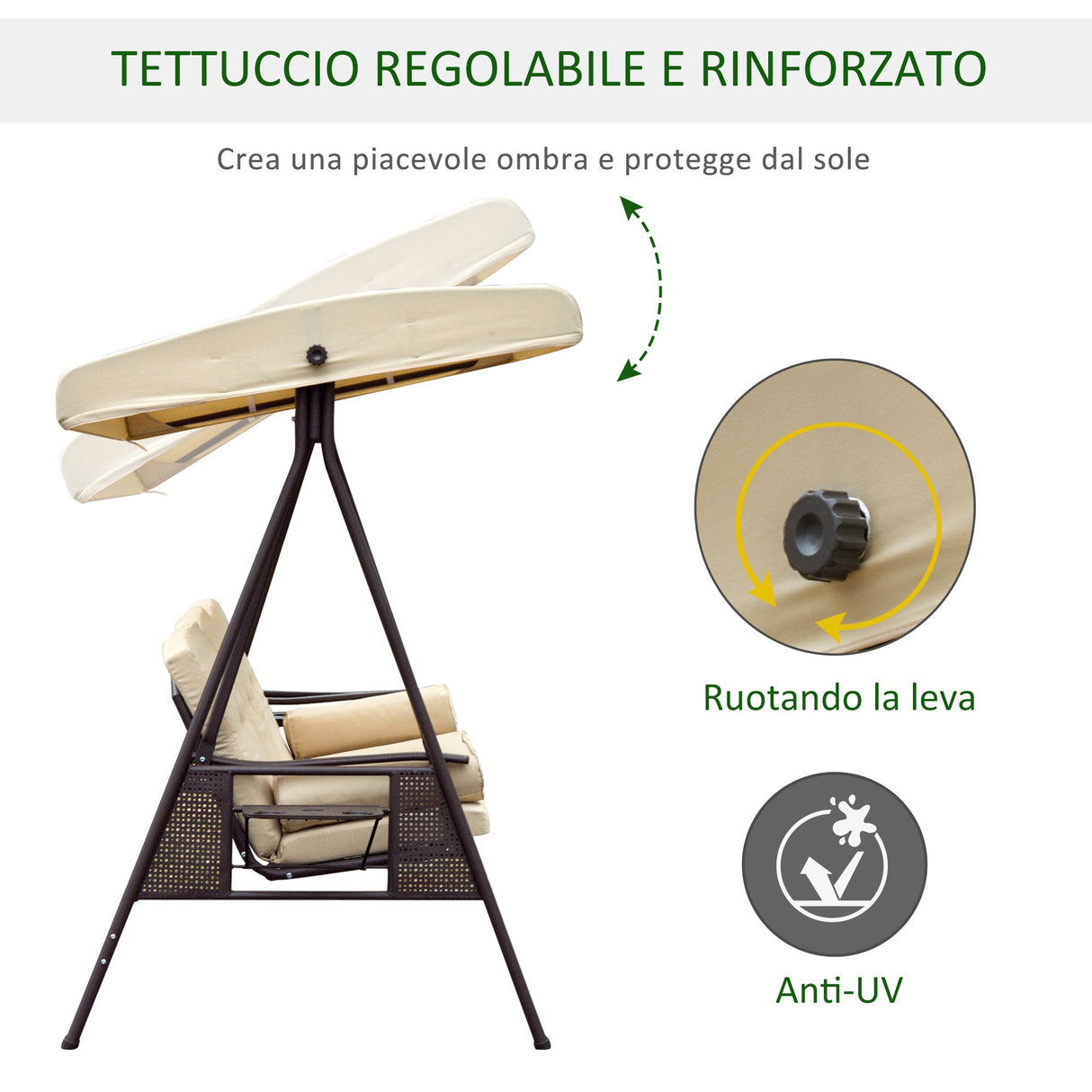 easycomfort easycomfort dondolo da giardino 3 posti con tetto inclinabile e cuscini imbottiti