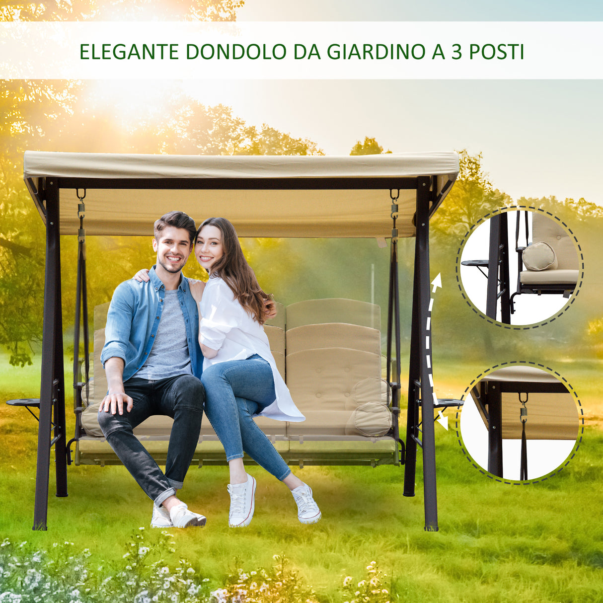 easycomfort easycomfort dondolo da giardino 3 posti con tetto inclinabile e cuscini imbottiti