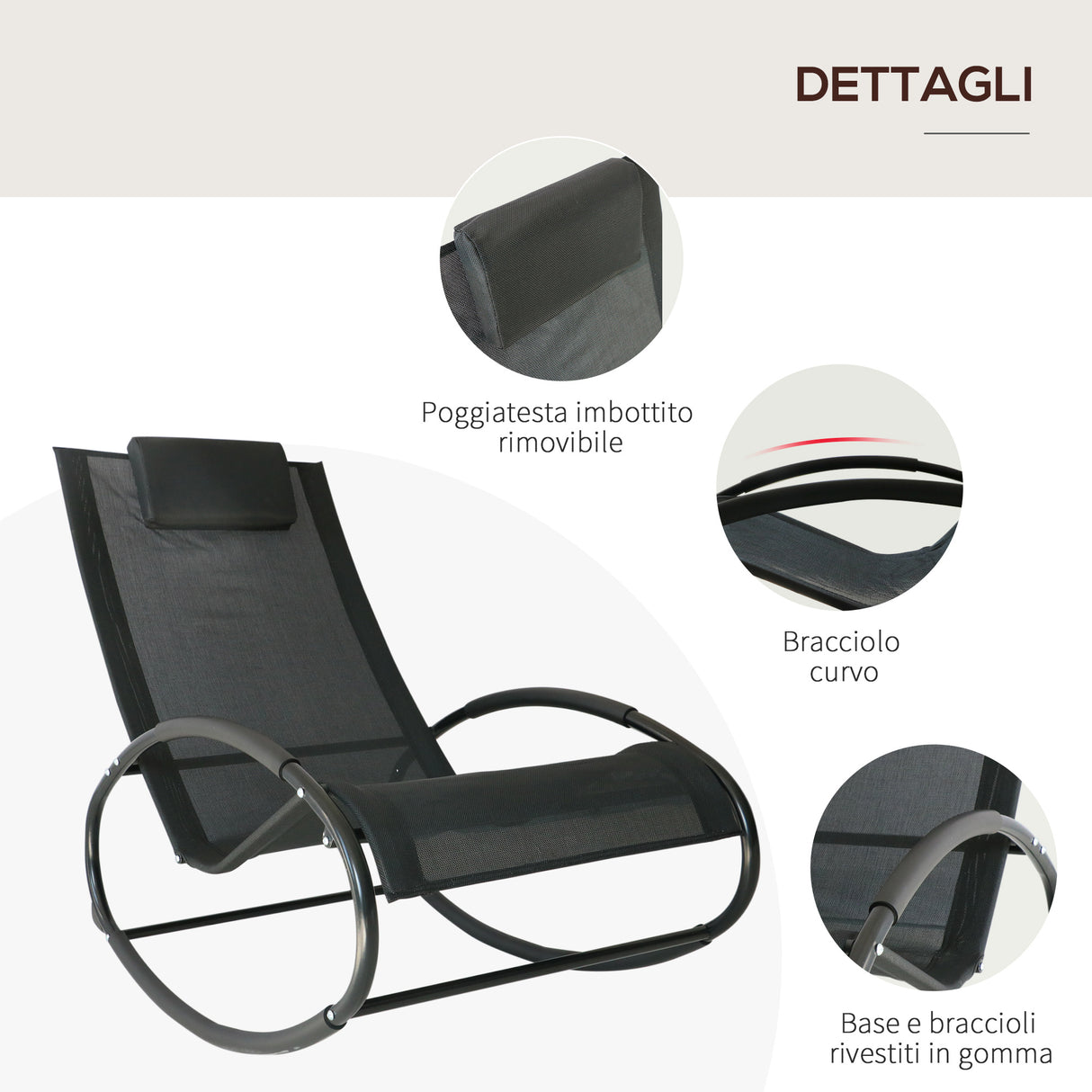 easycomfort easycomfort sdraio dondolo da esterno telaio in acciaio rivestimento in textilene nero ean 8054111848794