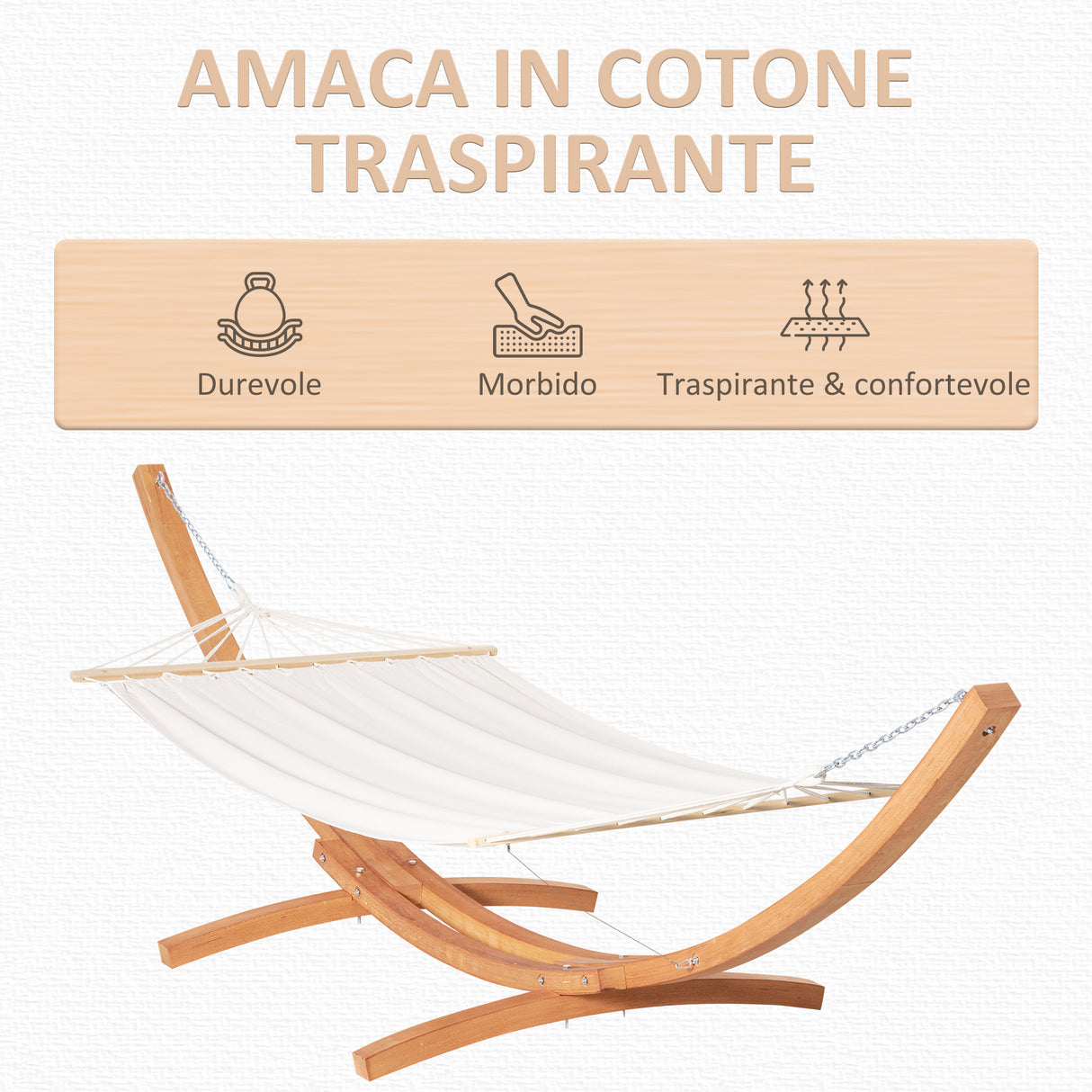 easycomfort easycomfort amaca con supporto in legno di pino e cotone per giardino 392x120x102cm bianca peso 150kg
