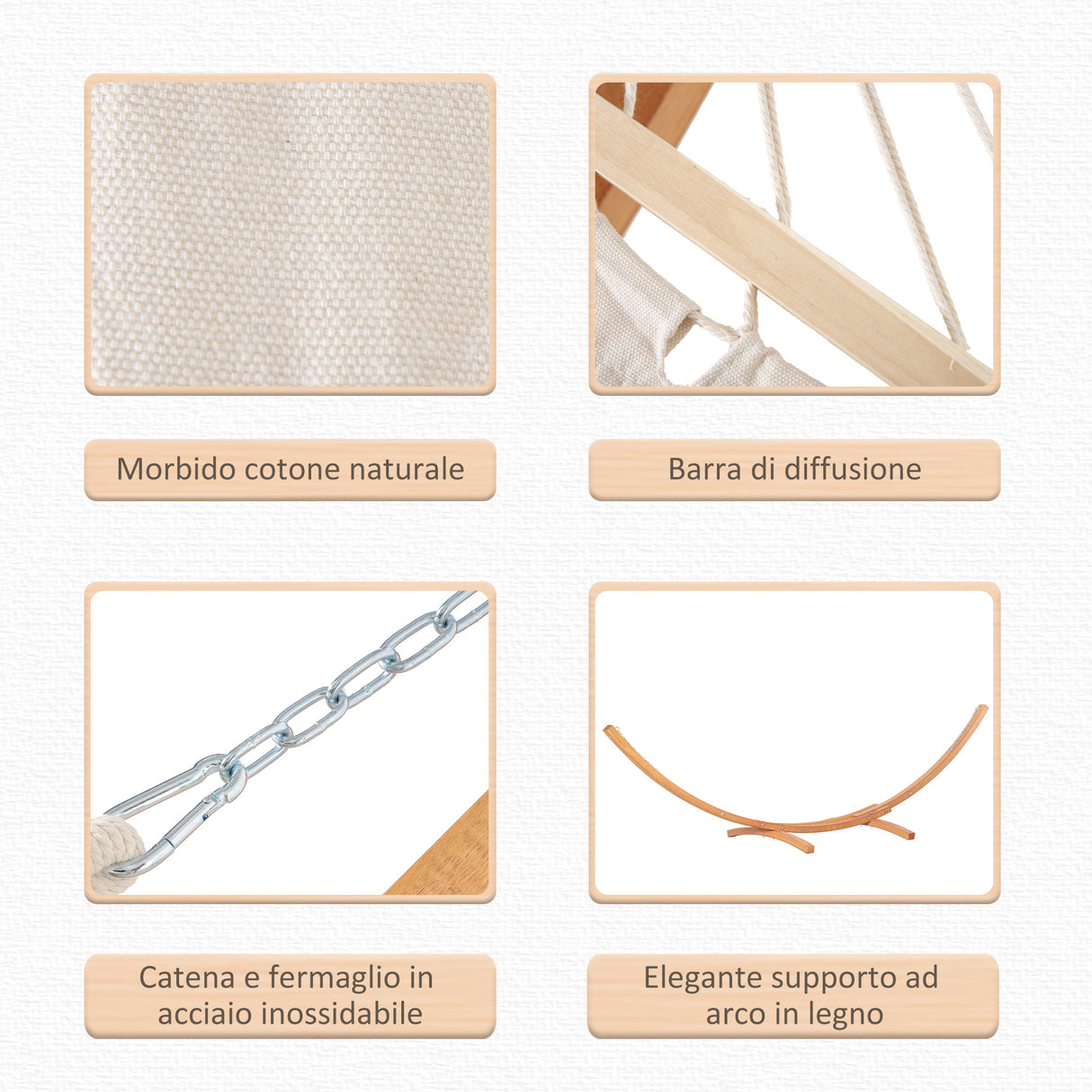 easycomfort easycomfort amaca con supporto in legno di pino e cotone per giardino 392x120x102cm bianca peso 150kg