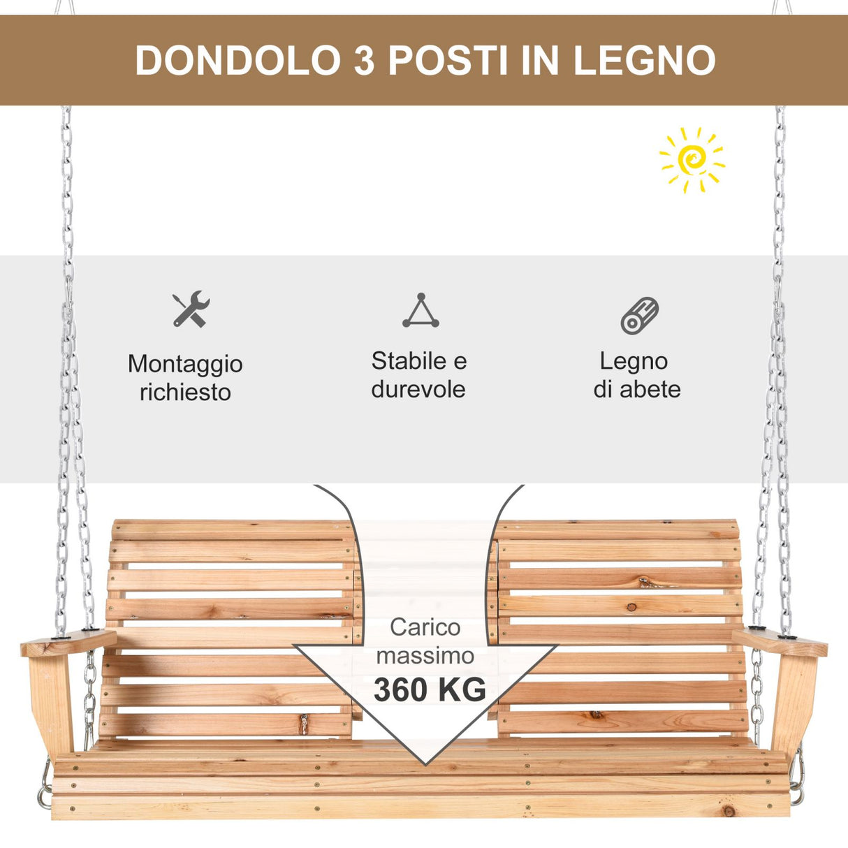 easycomfort easycomfort dondolo sospeso 3 posti in legno con tavolino pieghevole e portabicchieri ean 8055776910956