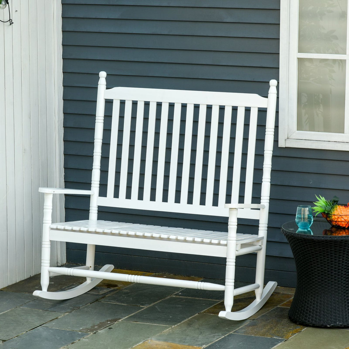 easycomfort easycomfort sedia a dondolo panchina da giardino 2 posti con schienale alto e braccioli in legno 117x85x120cm bianco ean 8055776914527