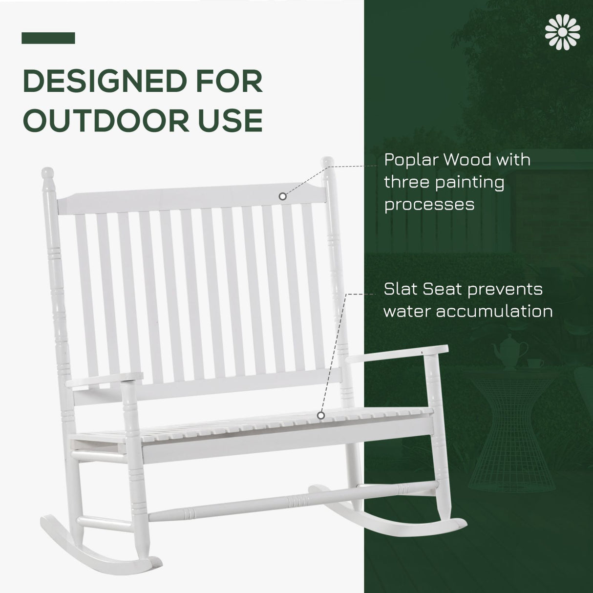 easycomfort easycomfort sedia a dondolo panchina da giardino 2 posti con schienale alto e braccioli in legno 117x85x120cm bianco ean 8055776914527