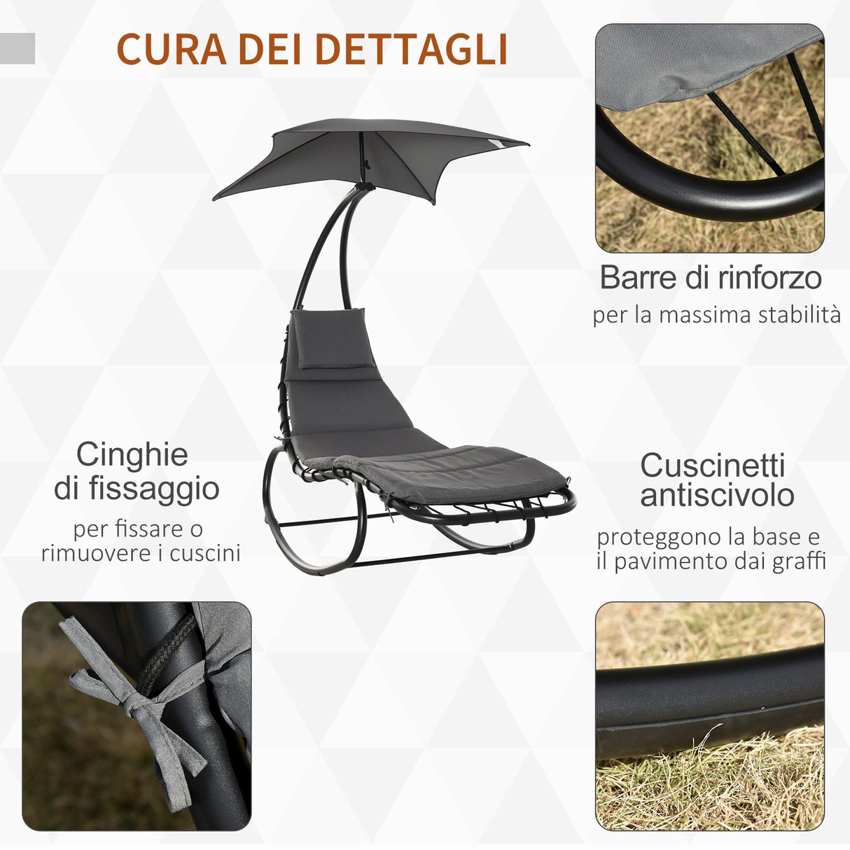easycomfort easycomfort lettino a dondolo da giardino sdraio prendisole per esterno con seduta imbottita e tettuccio grigio 185x100x190cm ean 8055776914398