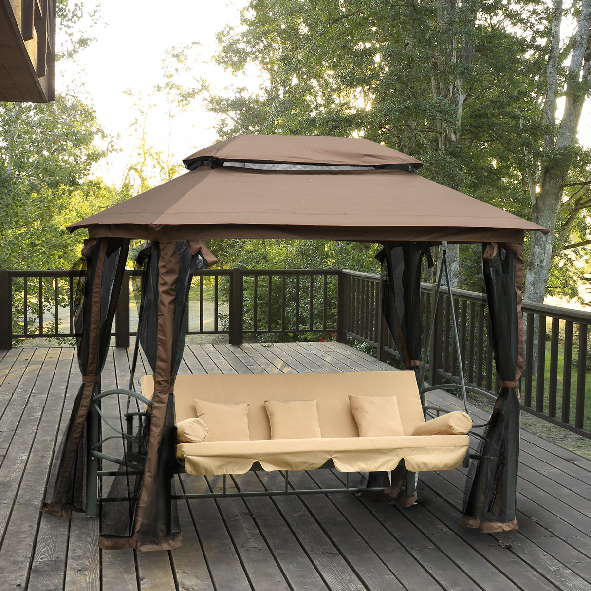 easycomfort easycomfort dondolo 3 posti da giardino convertibile in lettino con gazebo con zanzariera e cuscini beige
