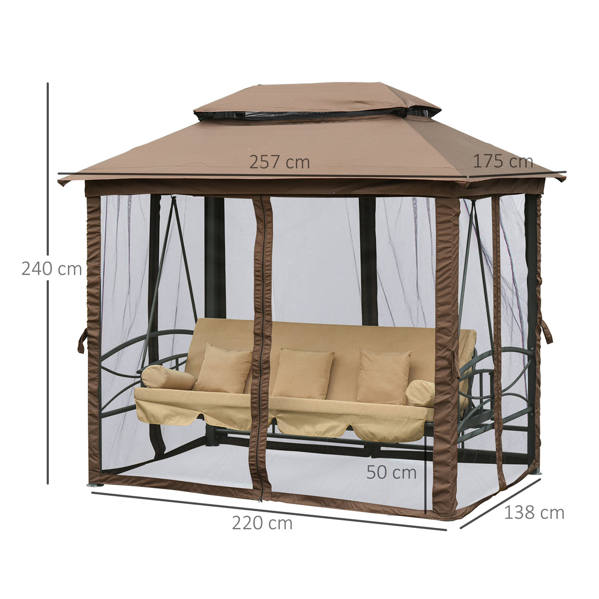 easycomfort easycomfort dondolo 3 posti da giardino convertibile in lettino con gazebo con zanzariera e cuscini beige