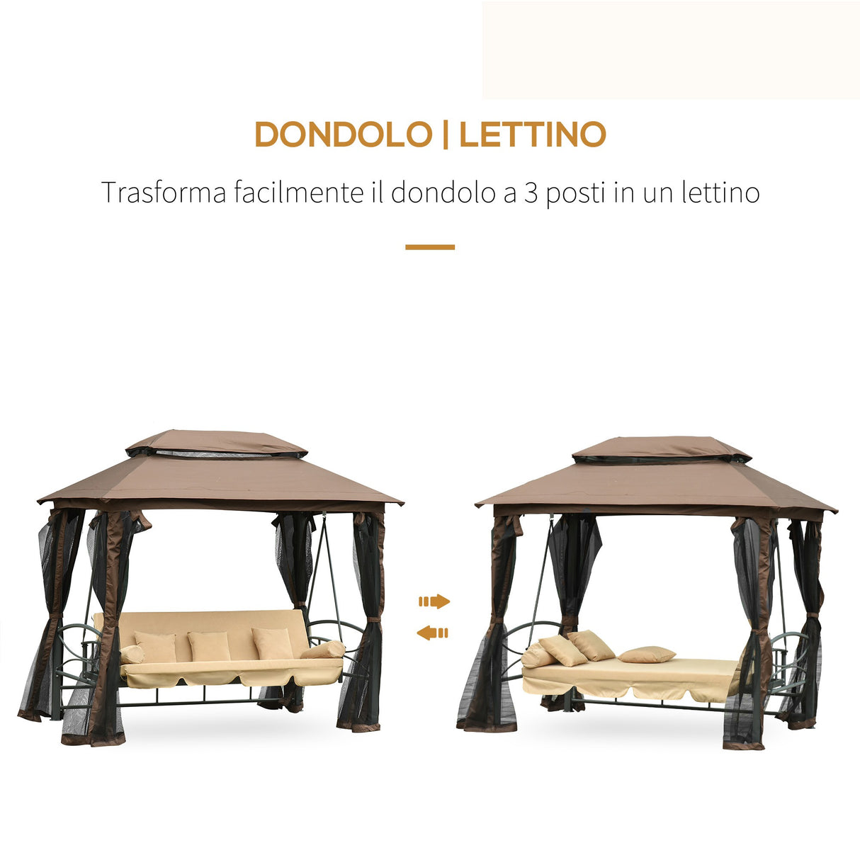 easycomfort easycomfort dondolo 3 posti da giardino convertibile in lettino con gazebo con zanzariera e cuscini beige